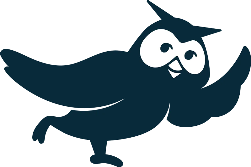 midnight blue Owly (Hootsuite owl mascot) raising its wing
