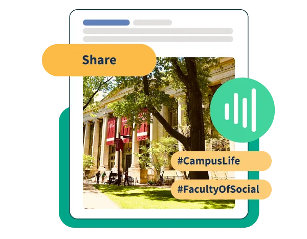 Hootsuite product shot of posting university-related content on social media