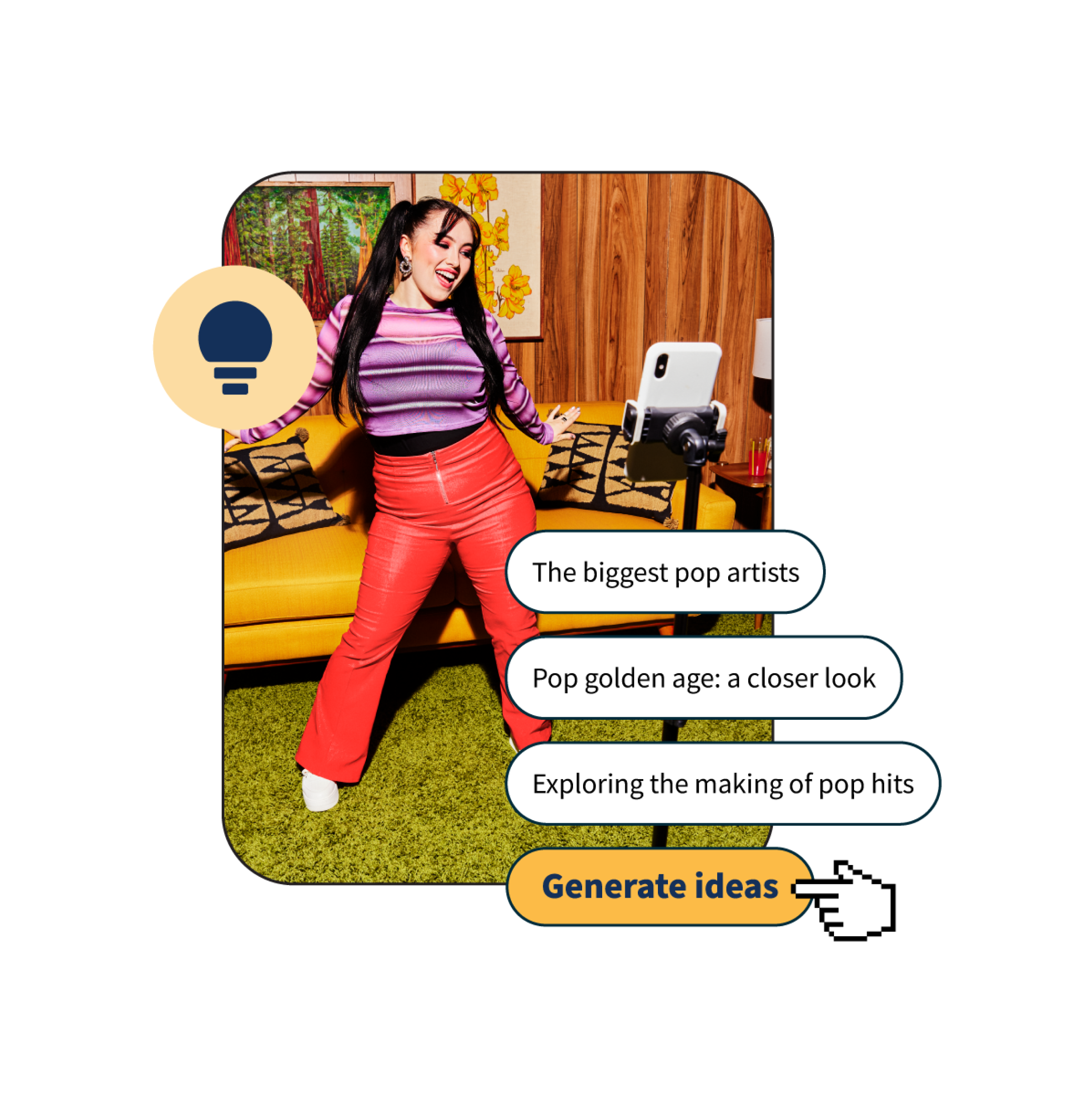 Influencer standing in front of camera with text depicting OwlyWriter AI content generator